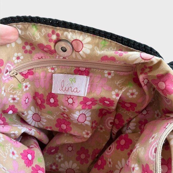 LINA Crochet Large Shoulder Bag Satchel Purse Floral Lined - Picture 10 of 12